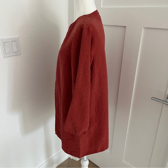 Eileen Fisher Silk Linen Suit 2 Piece Set Orange Rust Red Round Neck Sz S * - Picture 2 of 5